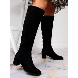 Kozaki zamszowe damskie na słupku ocieplane czarne Sergio