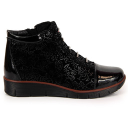 Skórzane botki damskie ocieplane z printem czarne Filippo