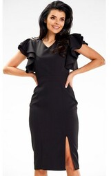 Dopasowana sukienka midi czarna A634, Kolor czarny, Rozmiar