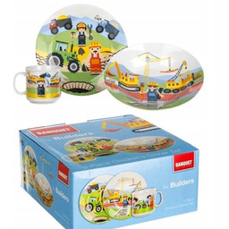 ZESTAW obiadowy śniadaniowy DLA DZIECI BUDOWA talerzyki ceramika