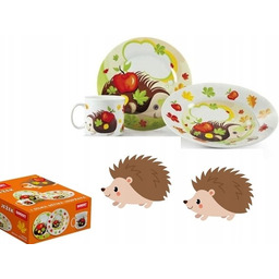 CERAMICZNY ZESTAW DLA DZIECI OBIADOWY śniadaniowy talerzyki jeżyk