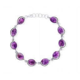 Bransoletka Srebrna Ametysty Naturalne Damska Srebro pr. 925