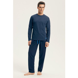 Piżama męska bawełniana z długim rękawem i prostymi