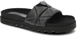 Czarne Klapki Karino Modne Skórzane Buty