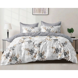 Pościel dwustronna z bawełny syntetycznej biało-szara w grafitowe