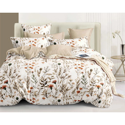 Pościel dwustronna z bawełny syntetycznej beżowo-biała w polne