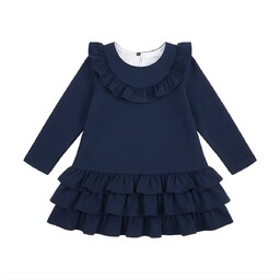 Sukienka dziewczęca z falbankami, granatowa 128