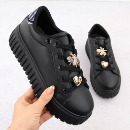 Półbuty sportowe damskie na platformie czarne NEWS 4756