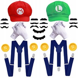 Strój Kostium Luigi Mario Bros Przebranie+ Czapka Wąsy