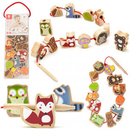 Klocki Drewniane do Nawlekania Zwierzęta Leśne 13 el.