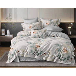 Pościel flanelowa szara w kolorowe kwiaty PFY-103