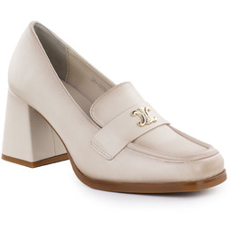 Półbuty damskie mokasyny na obcasie beżowe Potocki SZ12783