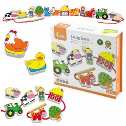 Klocki Viga Drewniana Przeplatanka Farma do Nawlekania Montessori