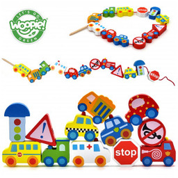 Klocki Drewniane do Nawlekania Pojazdy Samochody 13 el.