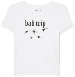 Cropp - Biały t-shirt crop z nadrukiem -