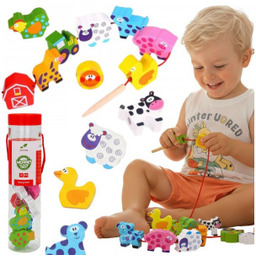 Klocki Drewniane do Nawlekania Zwierzęta Farma 13 el.