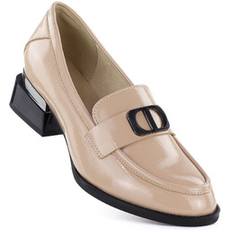 Półbuty damskie lakierowane na ozdobnym obcasie beżowe Vinceza