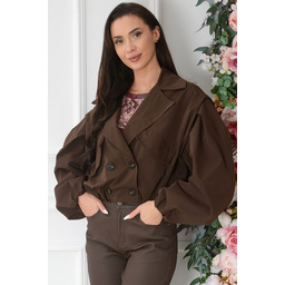 Krótka kurtka oversize dwurzędowa czekolada Jomeno