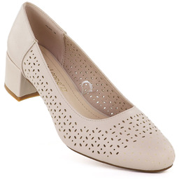 Czółenka damskie ażurowe na klocku beżowe Sergio Leone