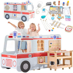 Viga Toys VIGA Duży Drewniany Ambulans Zestaw Karetka