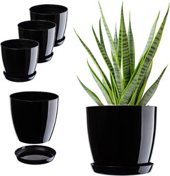 Doniczka Agen z podstawką czarna 20 cm, 3