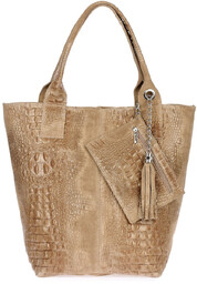 Torebka Worek Skórzana A4 krokodyl z Saszetką beżowa