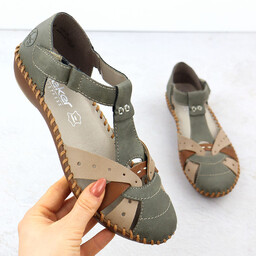 Sandały damskie komfortowe na rzepy zabudowane palce zielone