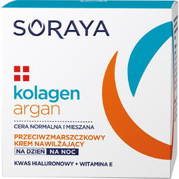 Soraya Kolagen+Argan, Przeciwzmarszczkowy krem Nawilżający, 50ml