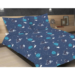 Matex Pościel satynowa 140x200 granatowa kosmos z jedną