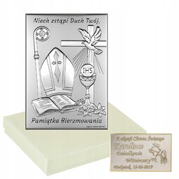 Srebrny Obrazek Pamiątka Bierzmowania Grawer