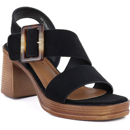 Sandały damskie zamszowe na słupku czarne Potocki 54307