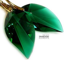 Duże Kolczyki Kryształy Crystal Emerald Złote Srebro