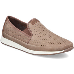 Skórzane półbuty męskie ażurowe mokasyny brązowe Rieker 11955-64