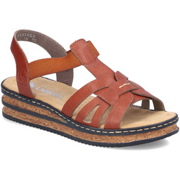 Komfortowe sandały damskie na koturnie brązowe Rieker 62918-62