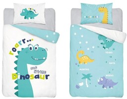 Pościel bawełniana 90x120 turkusowa dinozaur Mayamoo