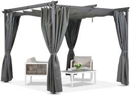 Antracytowa pergola tarasowa z zasłonami La Palma 3x3