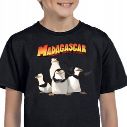128 Koszulka Pingwiny Z Madagaskaru Czarna 3258