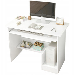 Biurko Komputerowe Białe Nowoczesne Z Szufladą Półkami Młodzieżowe