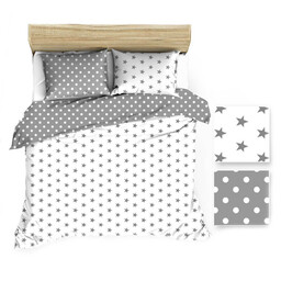 Karo Pościel bawełniana 200x200 R009 szara biała gwiazdki