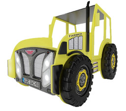 Elior Żółte łóżko traktor dla dziecka z materacem