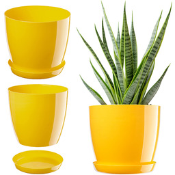 Doniczka na kwiaty z podstawką 16 cm, zółta