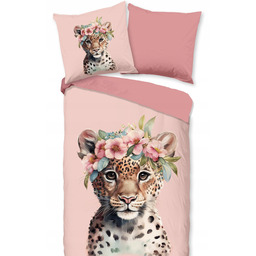 Pościel flanelowa panterka panterka różowa 135x200 bawełnia Ciepła