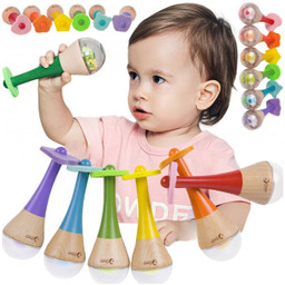 Grzechotka 2w1 Drewniany Instrument Tęczowy Marakas 1 szt.