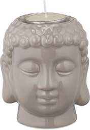 Relaxdays Budda świecznik na podgrzewacze, ceramiczny, głowa Buddy,