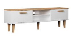 Elior Długa szafka RTV na dębowych nóżkach biały