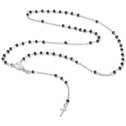 Srebrny naszyjnik łańcuszek różaniec z cyrkoniami medalikiem