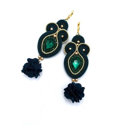 Pakamera Kolczyki sutasz złoto zielone Rosalia z kryształkiem