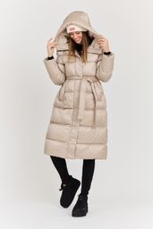 HETREGO Beżowy damski puchowy płaszcz Karen Woman Quilted
