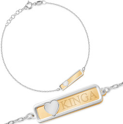 Srebrna Bransoletka Złocona 925 Serce Tabliczka ID Grawer