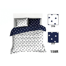 Karo Pościel bawełniana 140x200 R158 biała granatowa serduszka